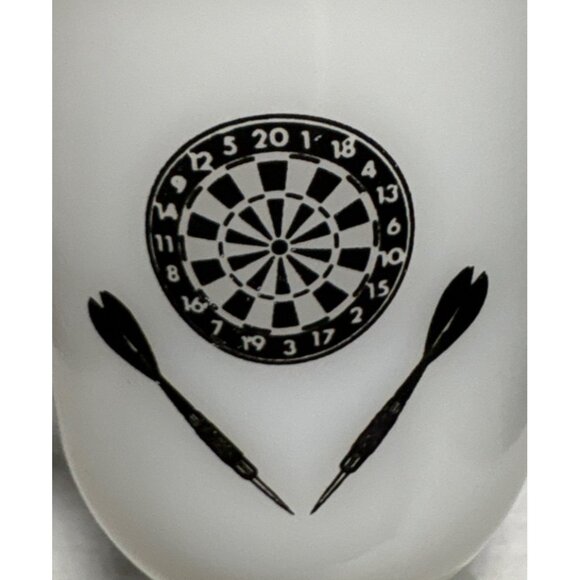 Vintage White Milk Glass Pedestal Mug With Dartboard & Darts Graphic - Picture 2 of 8
